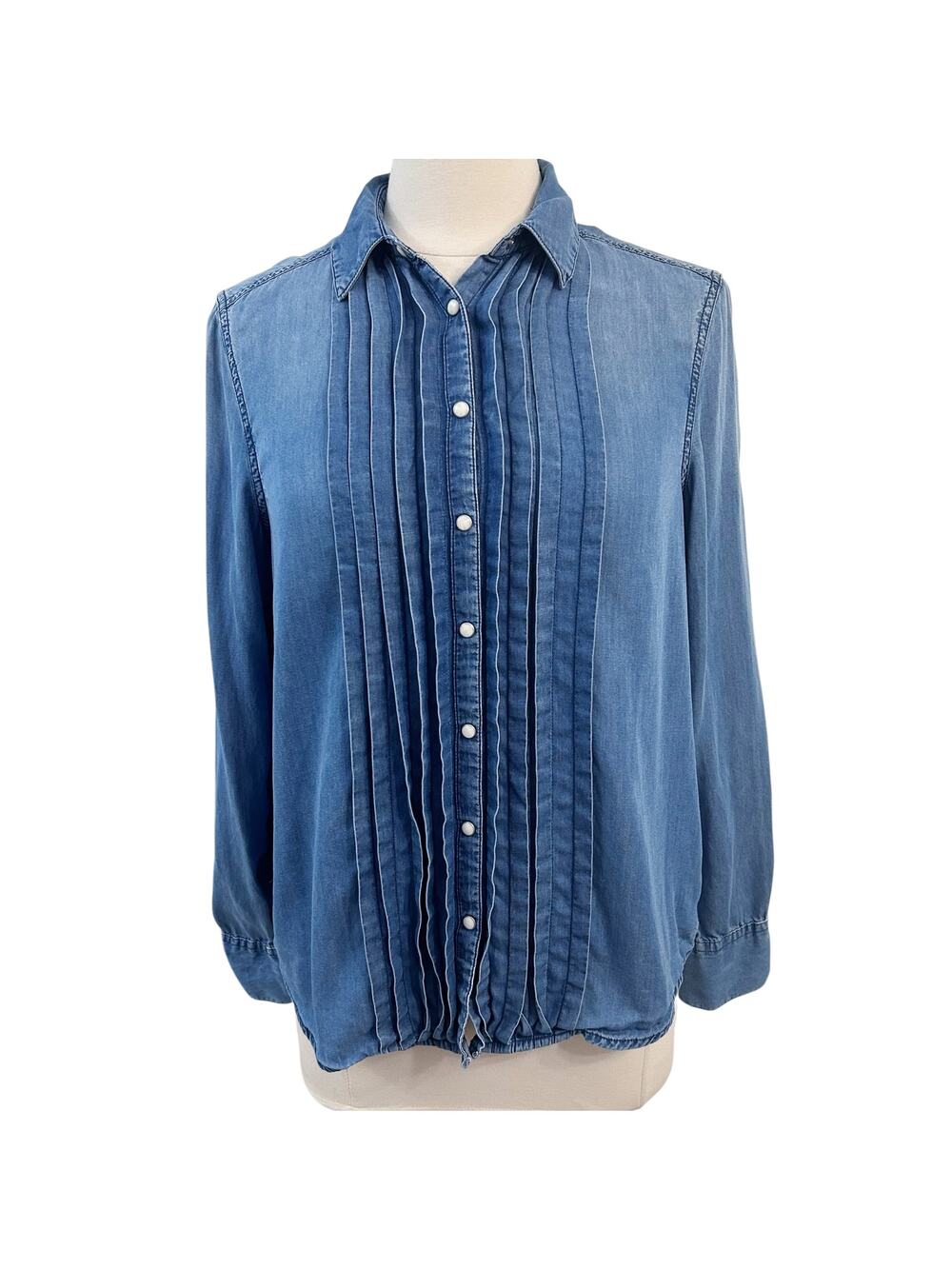 Sundance 100% Tencel Chambray Pintuck Button Down Shirt Blouse Small